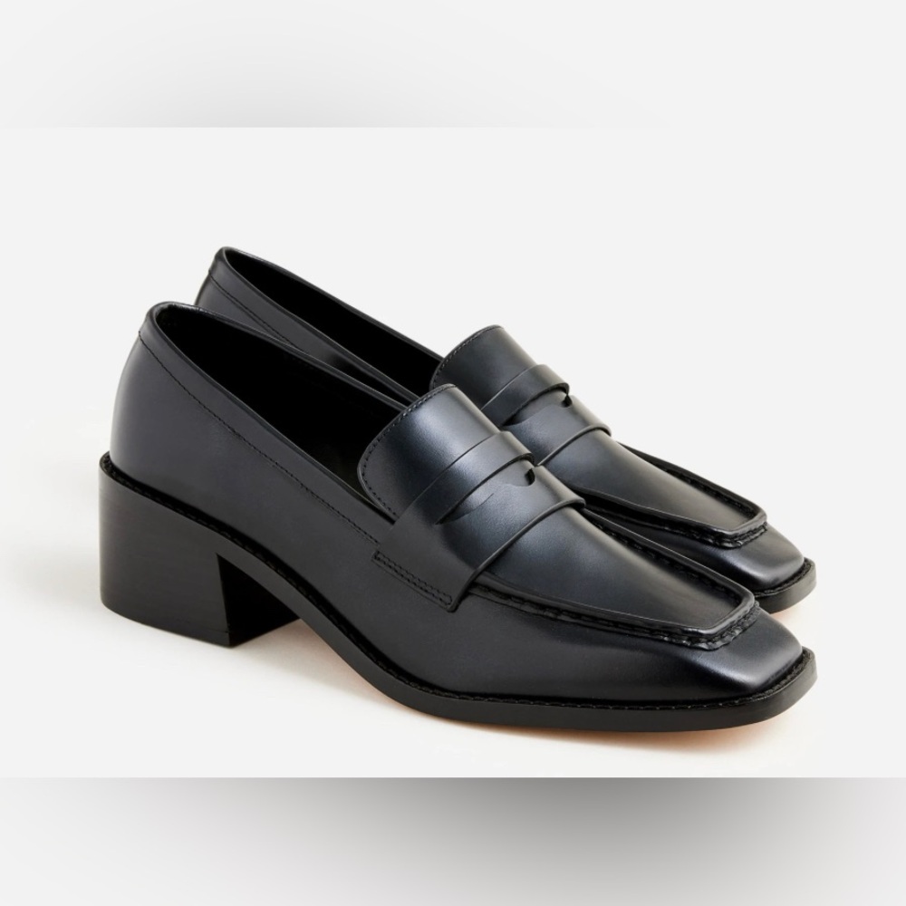 J. Crew Addison Stacked Heel Black Leather Loafers